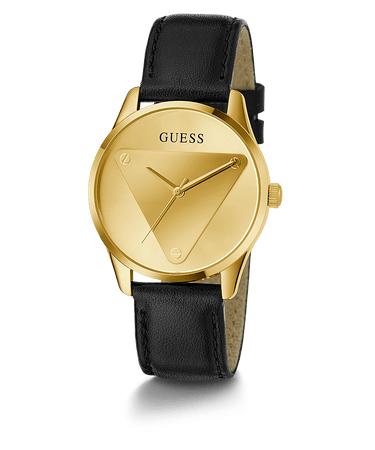 Guess Damen Armbanduhr Emblem 36 mm Ikonisches Dreieckslogo auf dem Zifferblatt Armband Leder GW0399L3